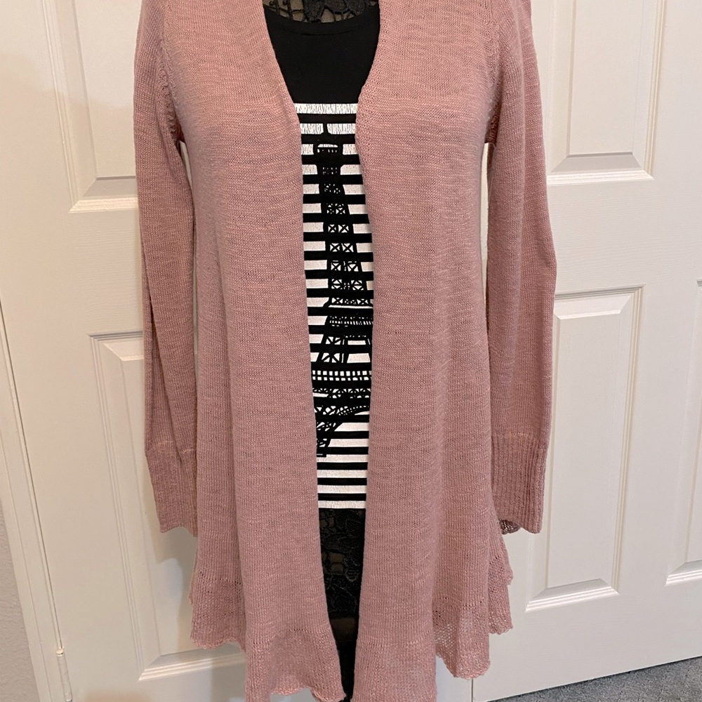 Logo Lori Goldstein slub open front cardigan with ruffle size XS